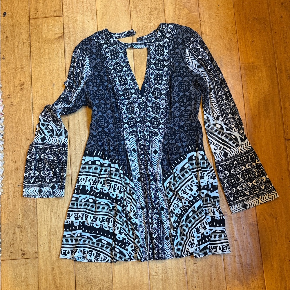 Vintage Free People Gray and White Patterned Dress